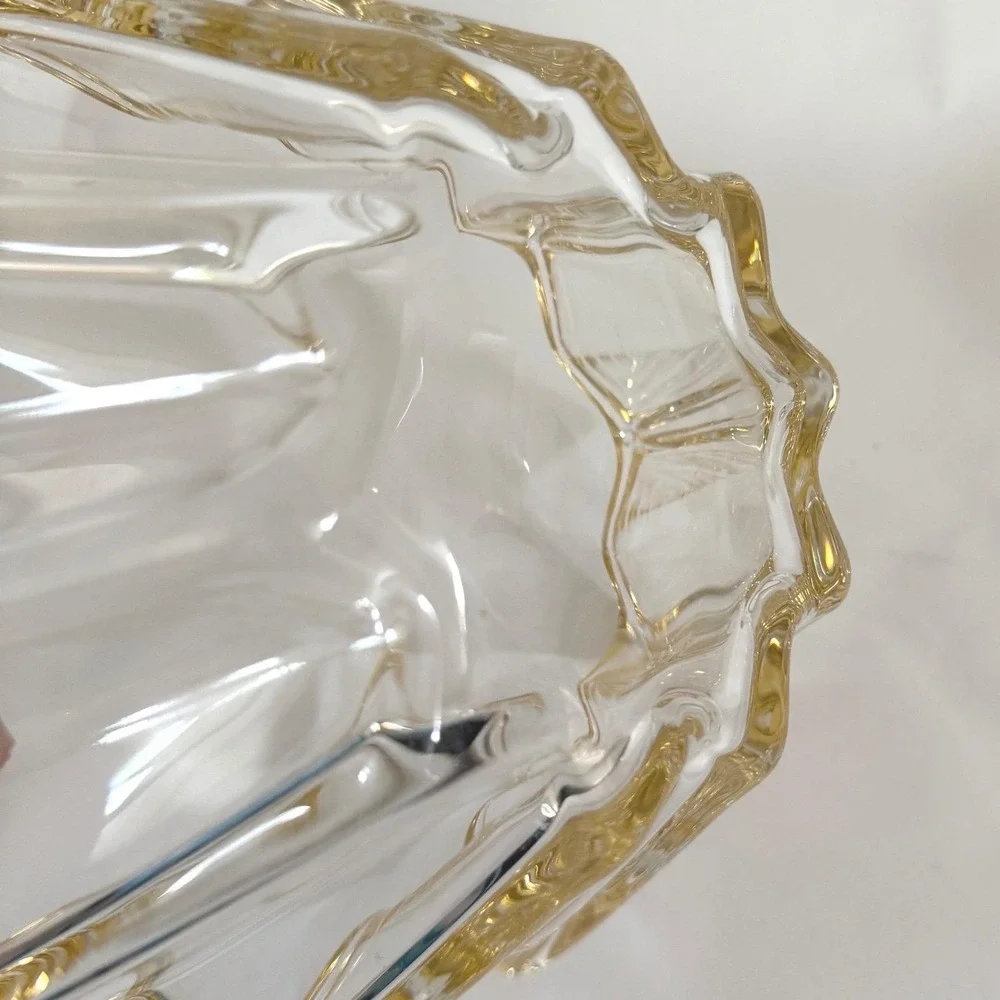 Vintage Star Starburst Glass Bowl Copper Rim Pressed Glass Candy‎ Trinket Dish